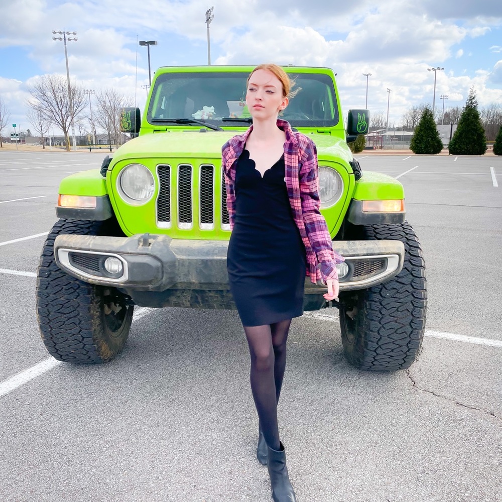 Black double V neck dress